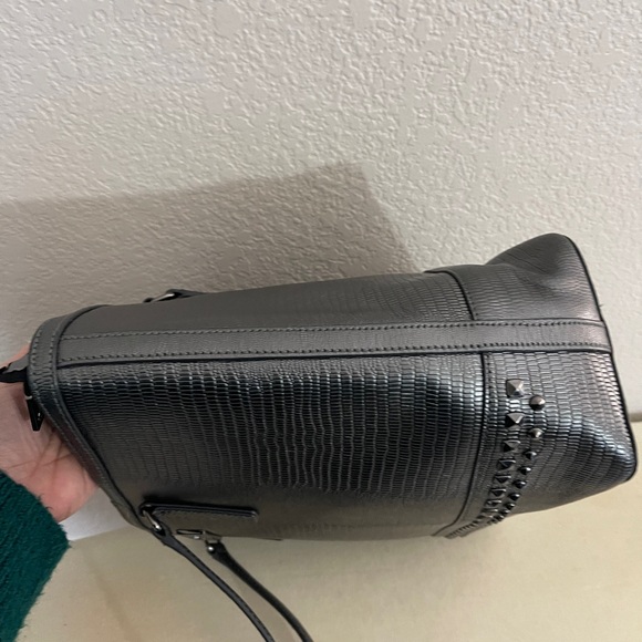 DKNY Metallic Gray Leather Studded Tote | Zip Top | Large - Picture 16 of 16